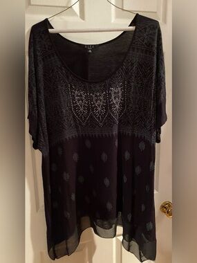 B.L.E.U. Black Scoop-Neck Embellished Tunic Top